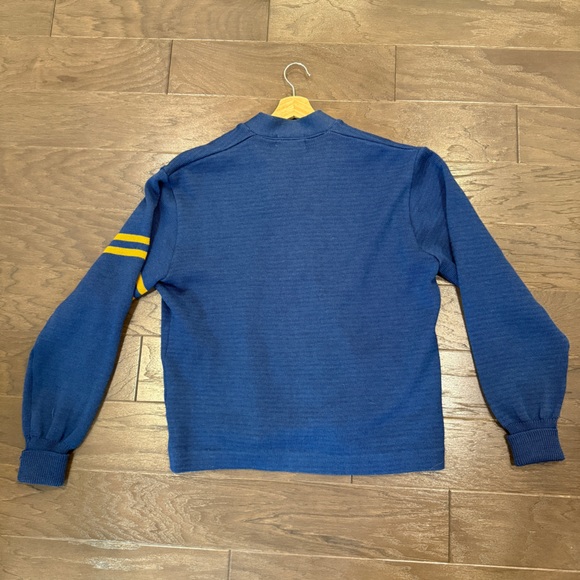Vintage Varsity Wool Cardigan Sweater – Blue & Yellow Letterman Style (Size 44) - Picture 2 of 13